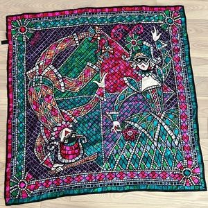 Bob Mackie 100% Silk Scarf Jewel-Tone Venetian Medieval Stained Glass